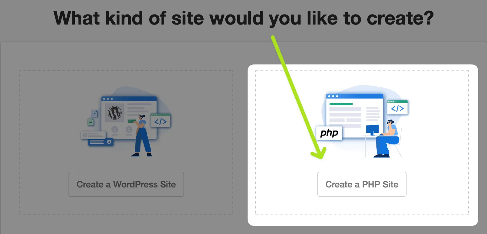 Select create a PHP site